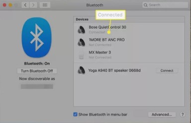 Select Connect next to your device if you're looking for your Bose headphones in the "Devices" box. Wait until the message "Connected" appears on your headphones' display